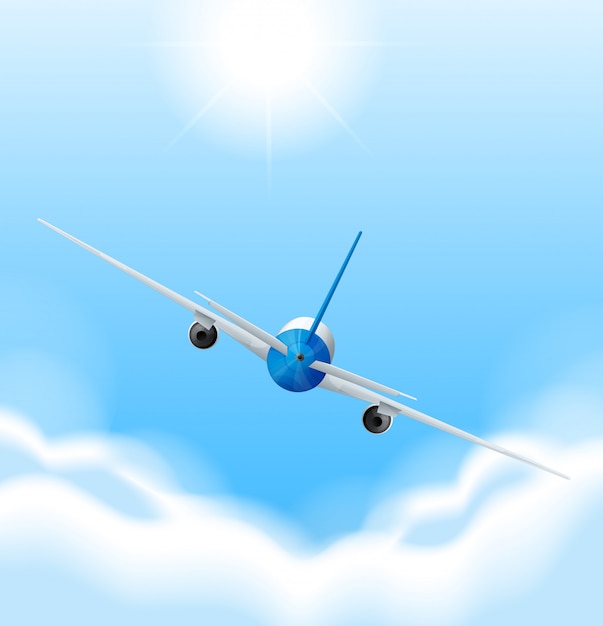 Free Vector back of airplane flying in the sky