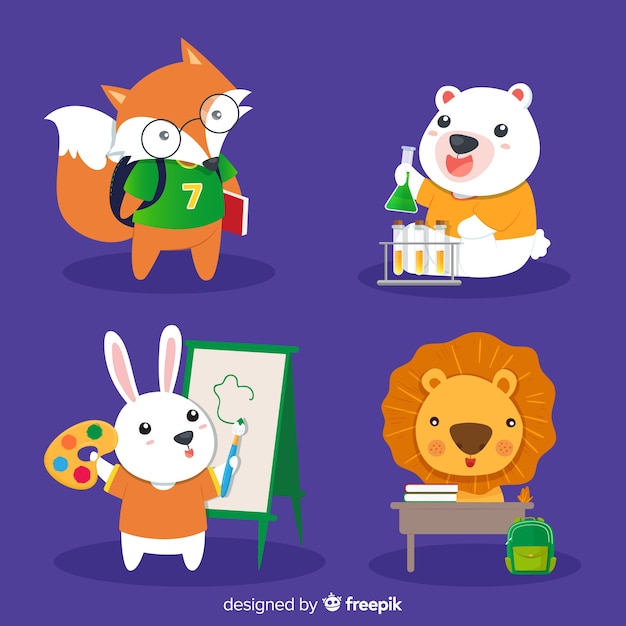 Back to school animal collection flat design