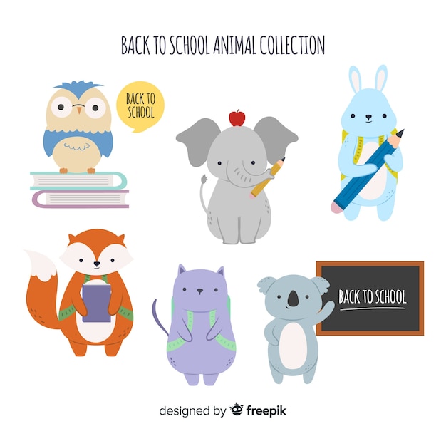 Back to school animal collection with bird