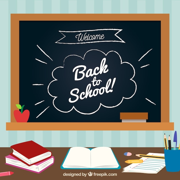 Free Vector back to school background with blackboard and desk