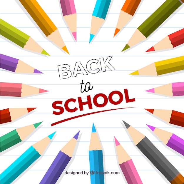 Back to school background with colored pencils