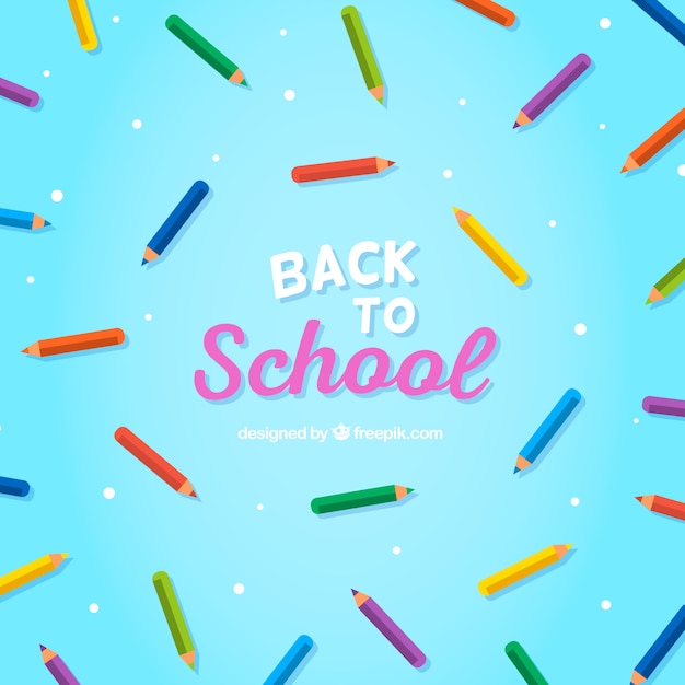 Back to school background with colored pencils