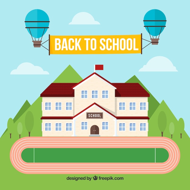 Back to school background with flat building