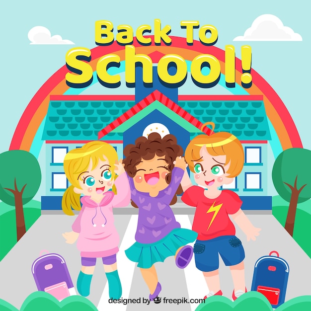 Back to school background with happy students