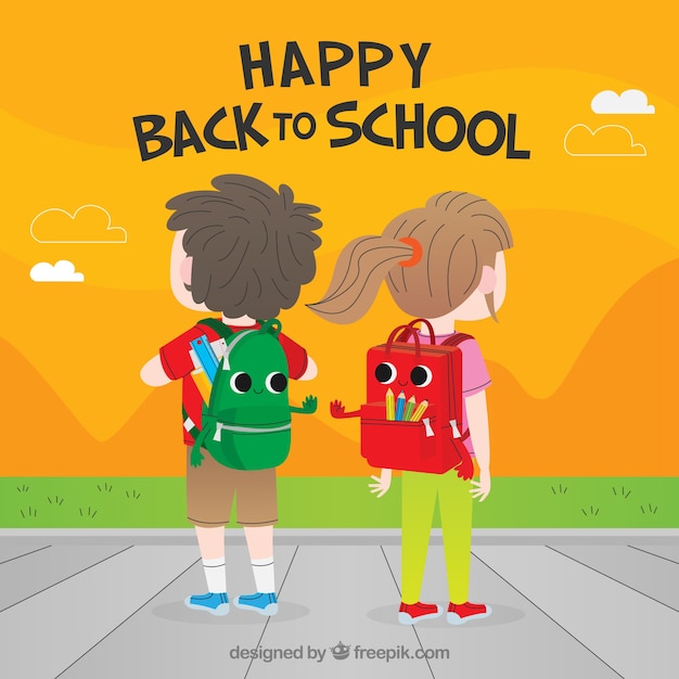 Free vector back to school background with kids from behind