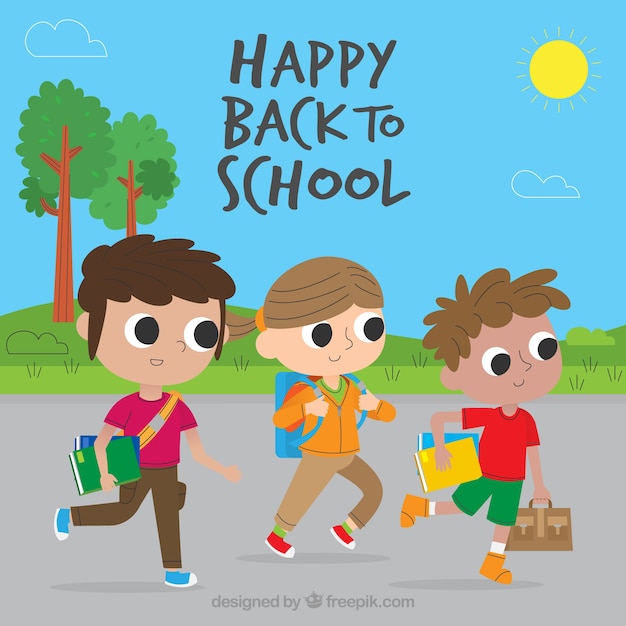 Free vector back to school background with kids on street