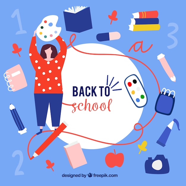 Back to school background with student and elements