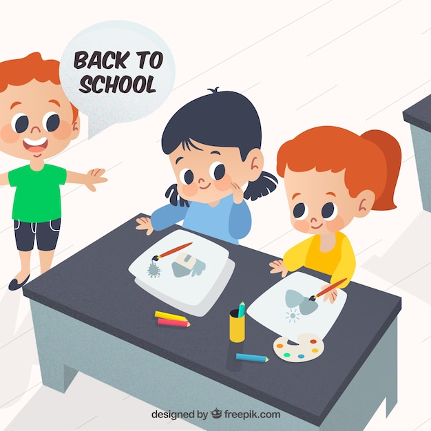 Back to school background with three kids