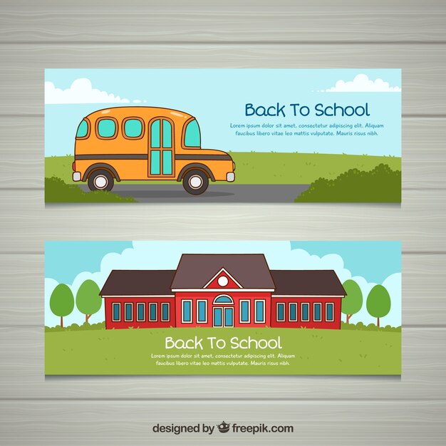 Back to school banners collection with bus 