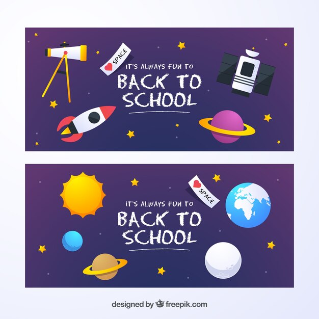 Back to school banners collection with planets