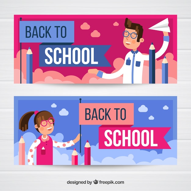 Back to school banners in flat style