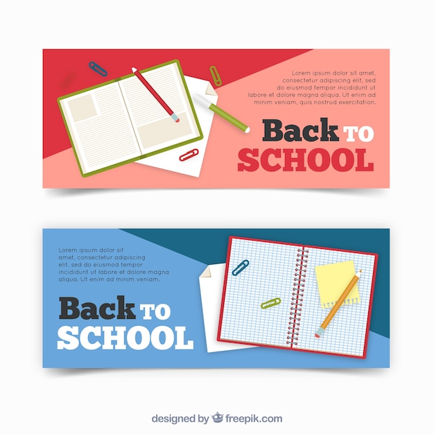 Back to school banners with books and pencils