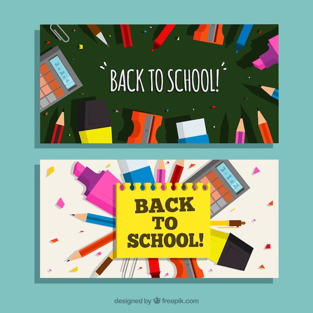 Free Vector back to school banners with elements