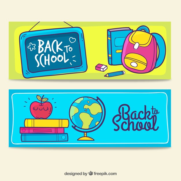 Back to school banners with hand drawn style