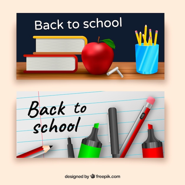 Free Vector back to school banners with realistic style