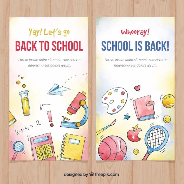 Free Vector back to school banners with watercolor style