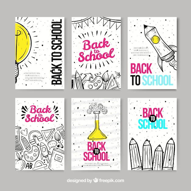 Free vector back to school card collection in hand drawn style