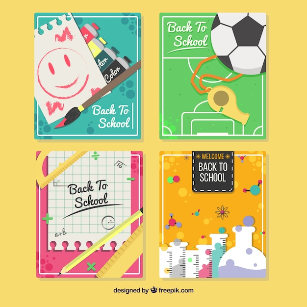 Back to school cards collection with elements