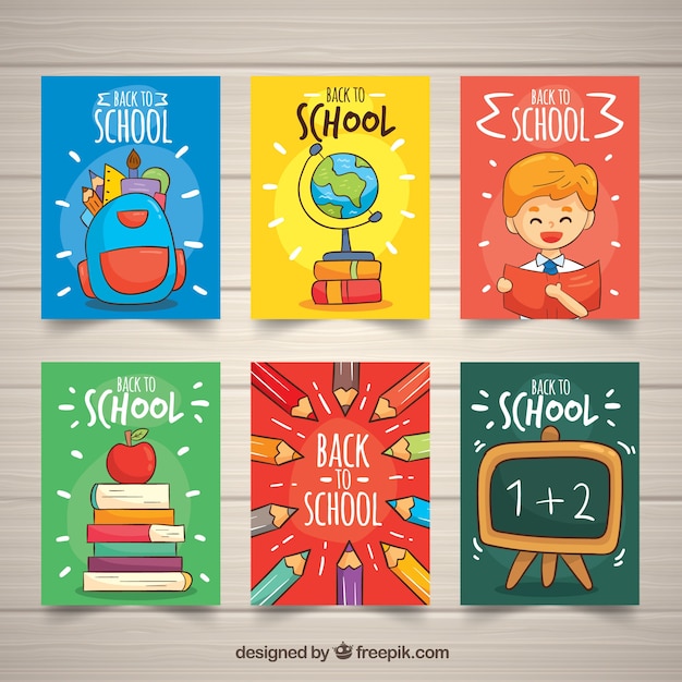 Free vector back to school cards collection with elements