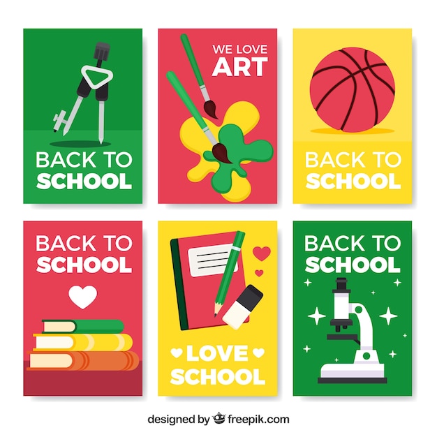 Back to school cards collection with elements