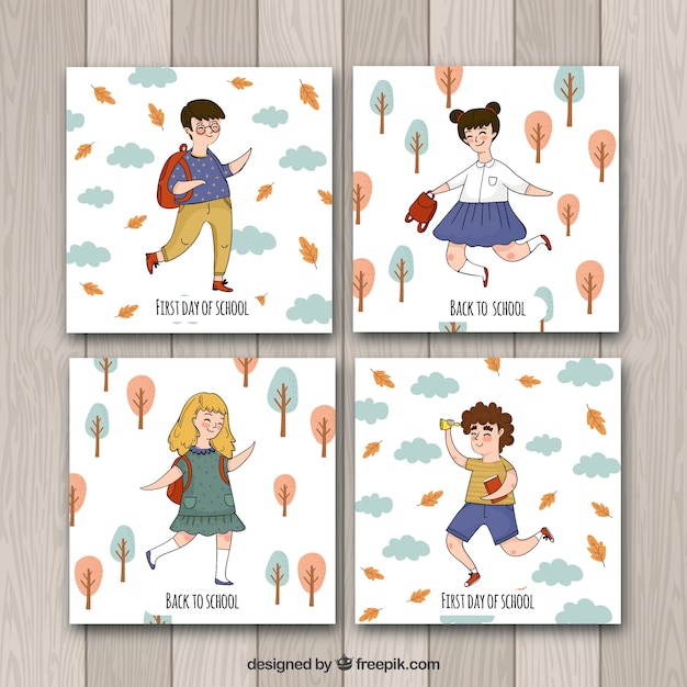 Back to school cards collection with students