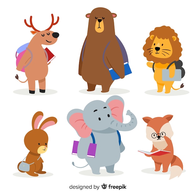 Back to school collection with wild animals