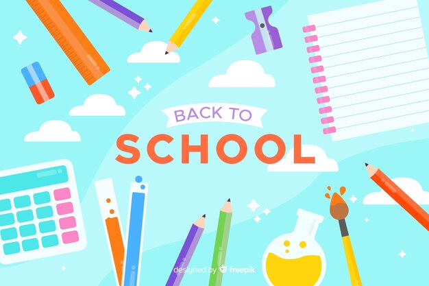 Back to school composition with blue background flat design