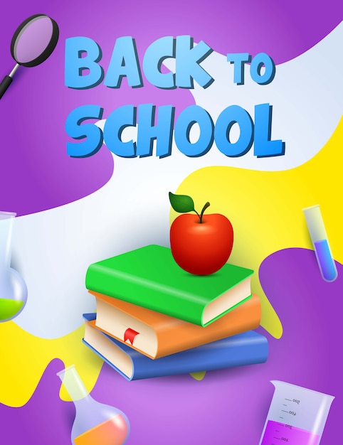 Back to school design. Books, apple