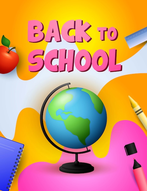 Back to school design. Globe, apple