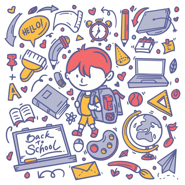 Back to school elements hand drawn doodle