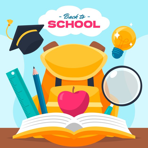 Back to school hand drawn flat illustration