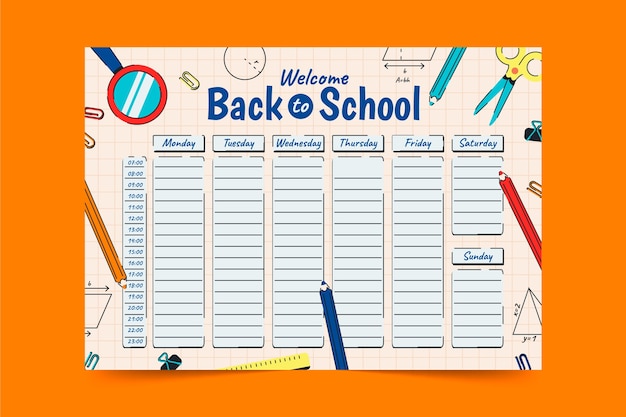 Back to school hand drawn flat schedule