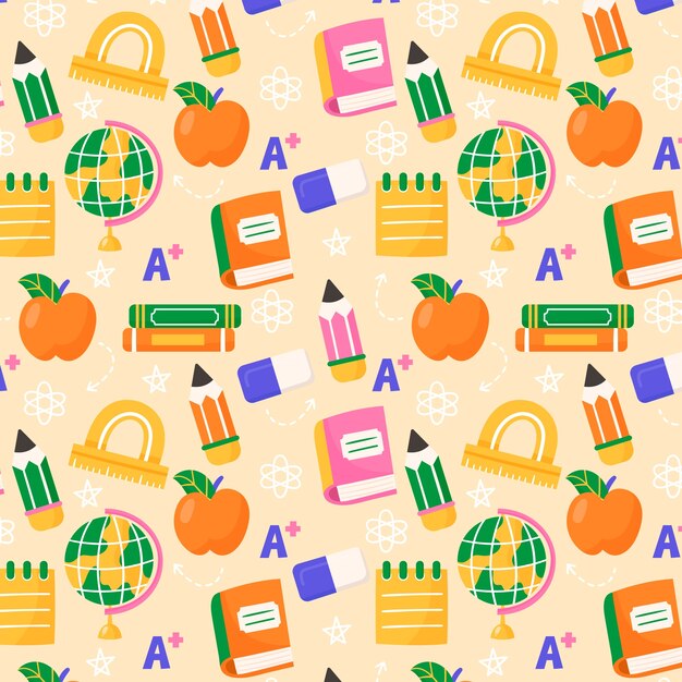 Back to school hand drawn flat seamless pattern