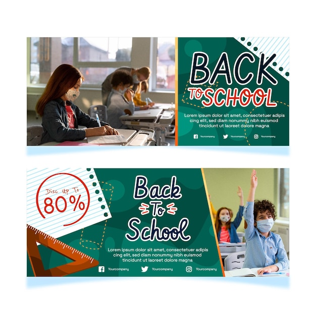 Free vector back to school horizontal banners set