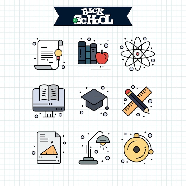 Free Vector back to school icon. education and learning line icons set.