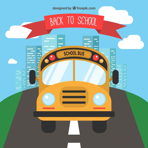 Back to school illustration with flat school bus