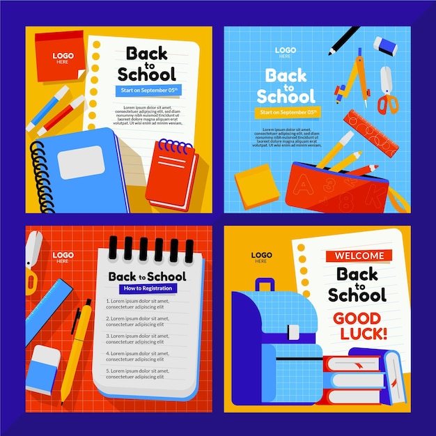 Free vector back to school instagram posts collection