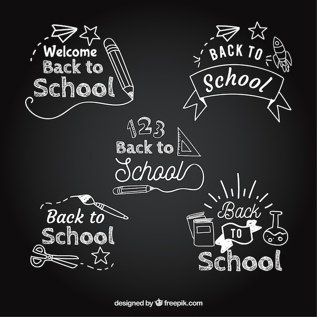 Back to school label collection in blackboard style