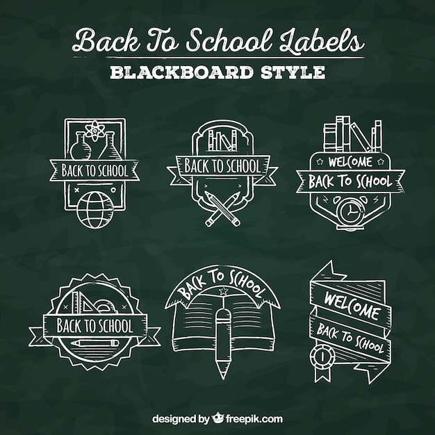 Back to school labels in blackboard style