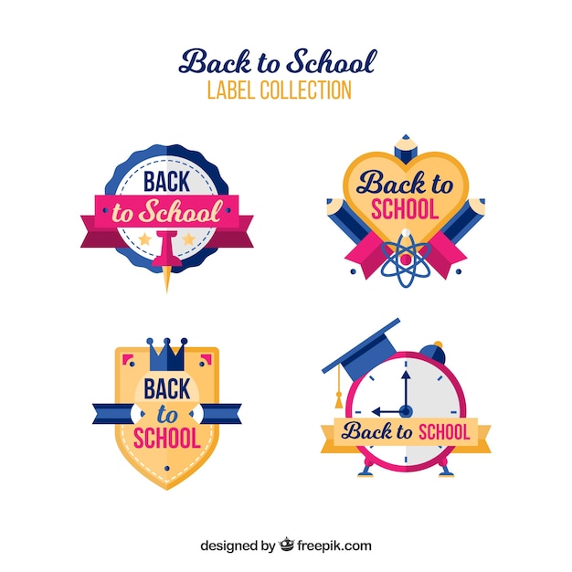 Free Vector back to school labels collection with elements