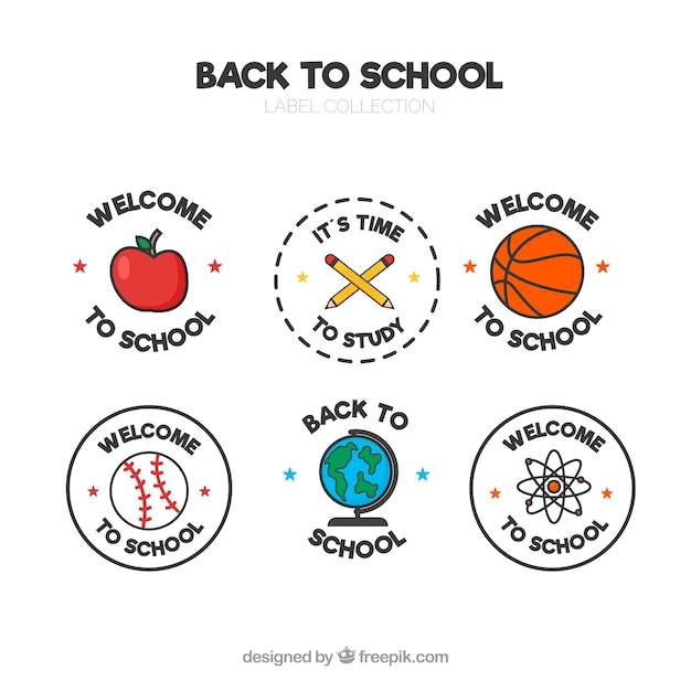 back to school labels collection with elements