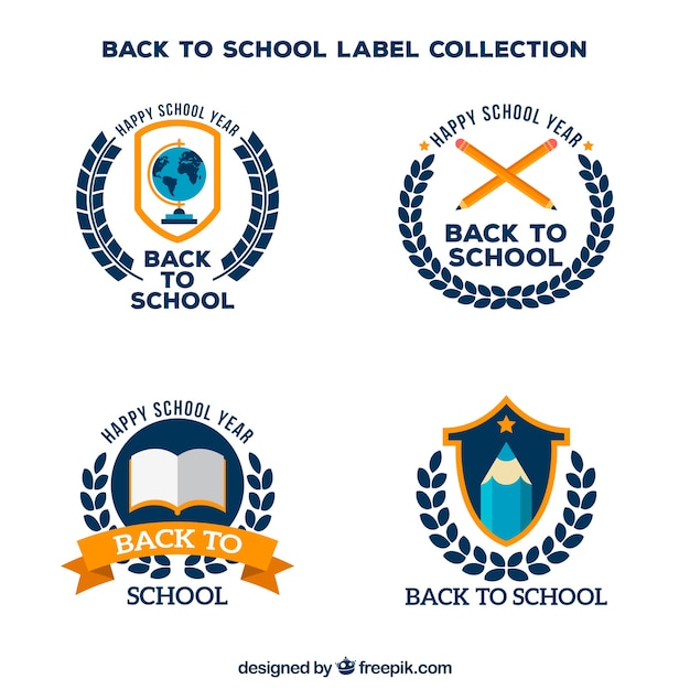 back to school labels collection with elements