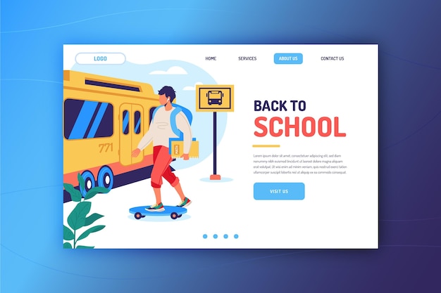 Back to school landing page template with boy