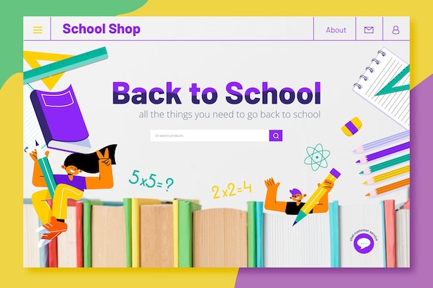 Free Vector back to school landing page template with photo