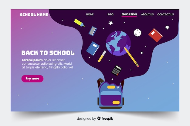 Free vector back to school landing page template