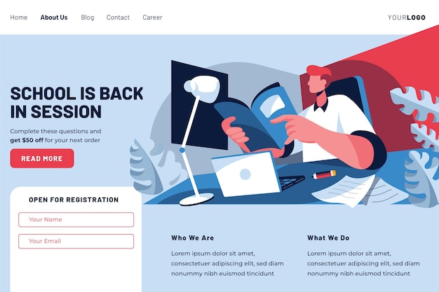 Free Vector back to school landing page template