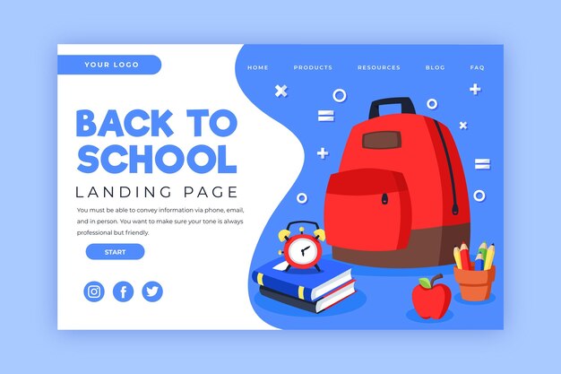 Back to school landing page with backpack