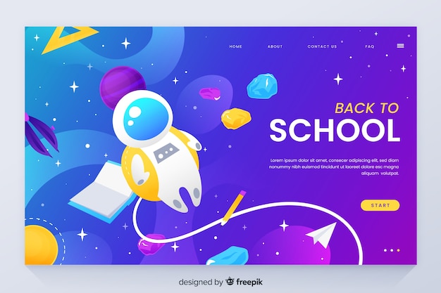 Back to school landing page with space theme