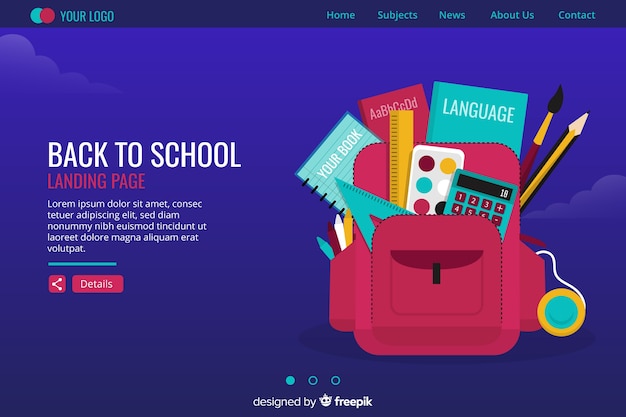 Free Vector back to school landing page