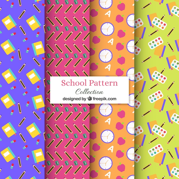 Back to school pattern collection with flat design